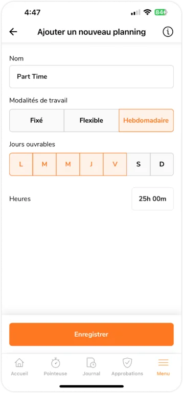 Ajout du planning de travail sur mobile
