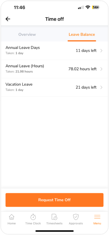 Member view of Leave balance