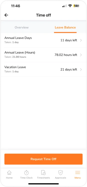 Member view of Leave balance