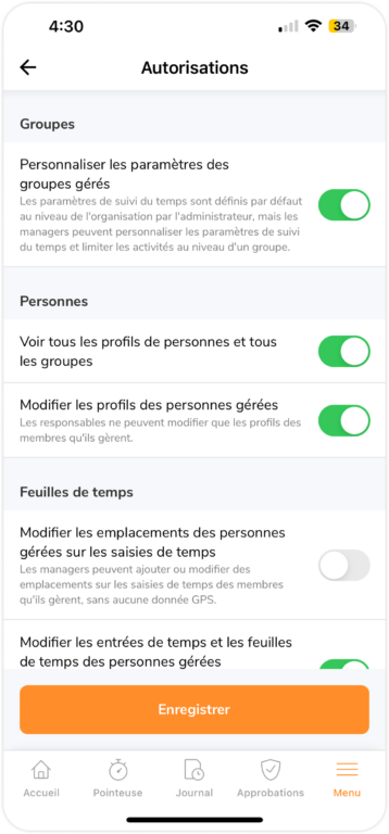 Autorisations individuelles sur mobile