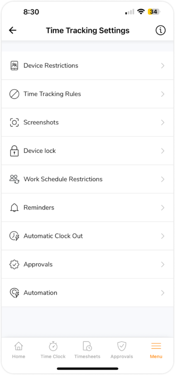 Configuring policy settings on mobile