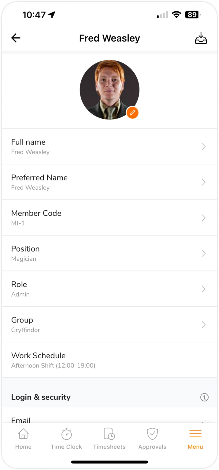 Información básica del trabajo en el móvil