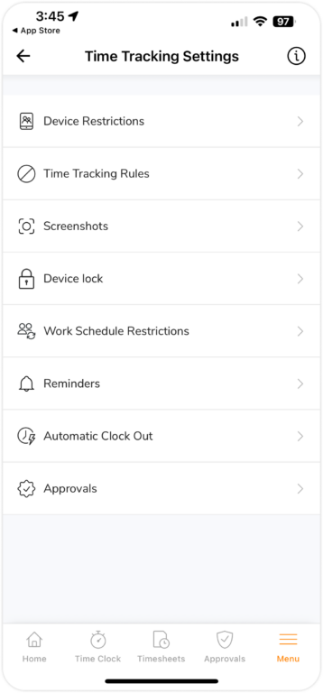Time tracking settings on mobile