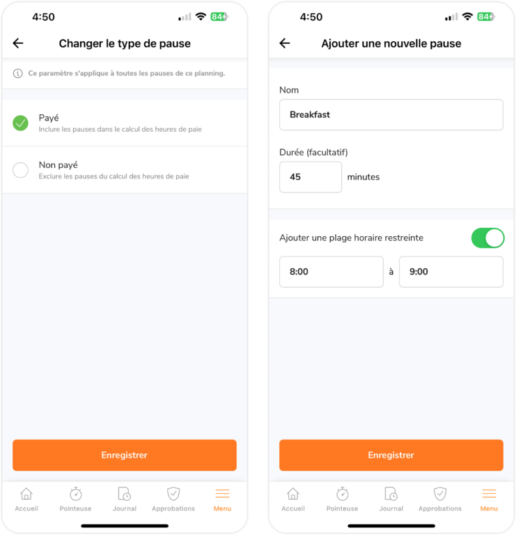 Pauses personnalisées sur mobile