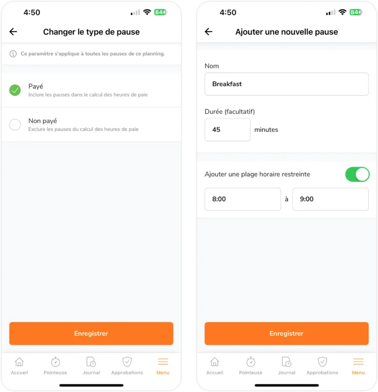 Pauses personnalisées sur mobile
