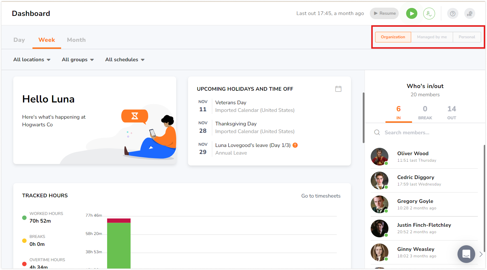 Views available on upcoming holidays widget