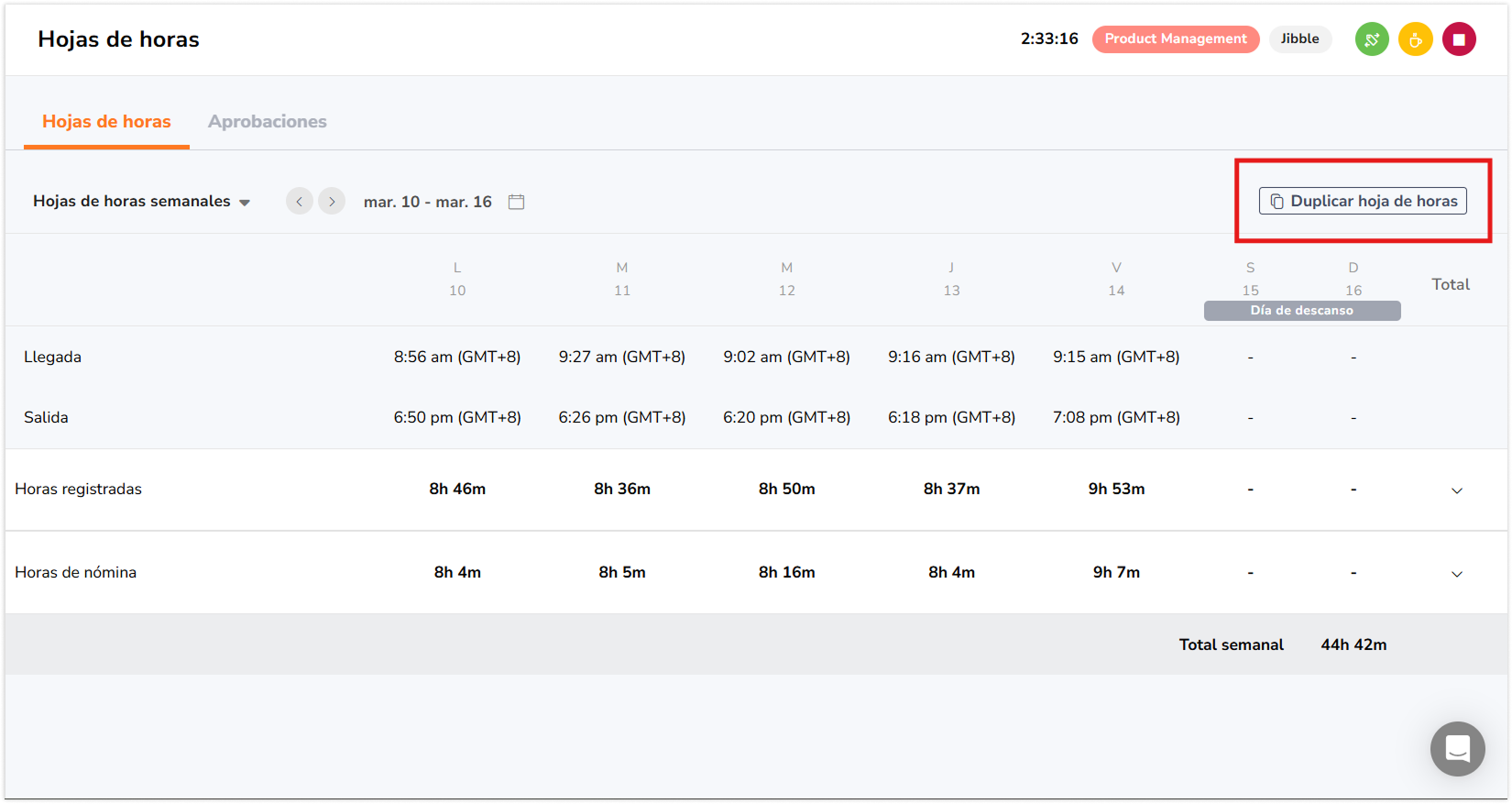 Duplicate timesheet button on Timesheet page for member