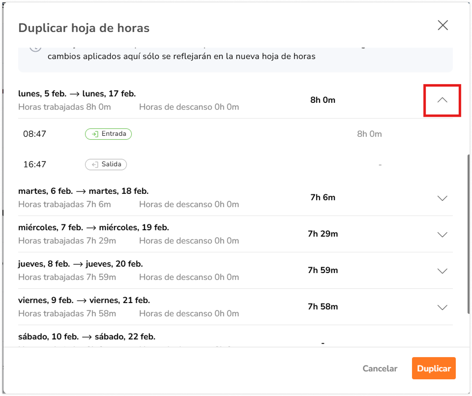 Dropdown button to view individual time entry