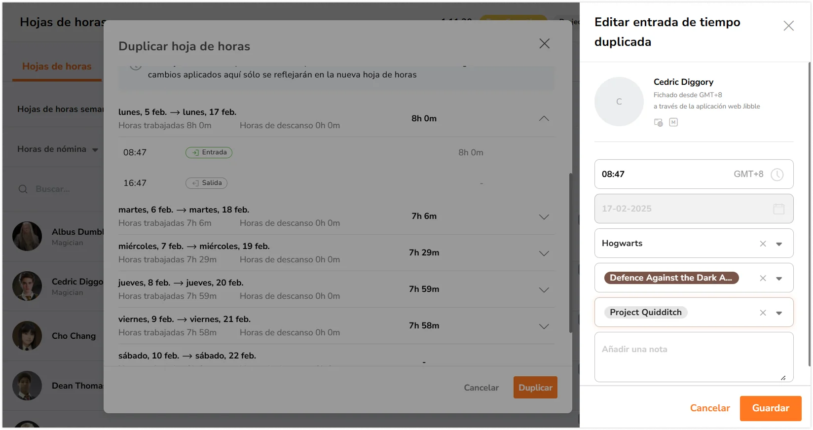 Sidebar to edit individual time entry