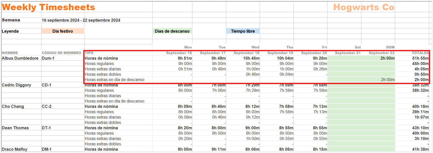 Type of overtime in weekly timesheets export