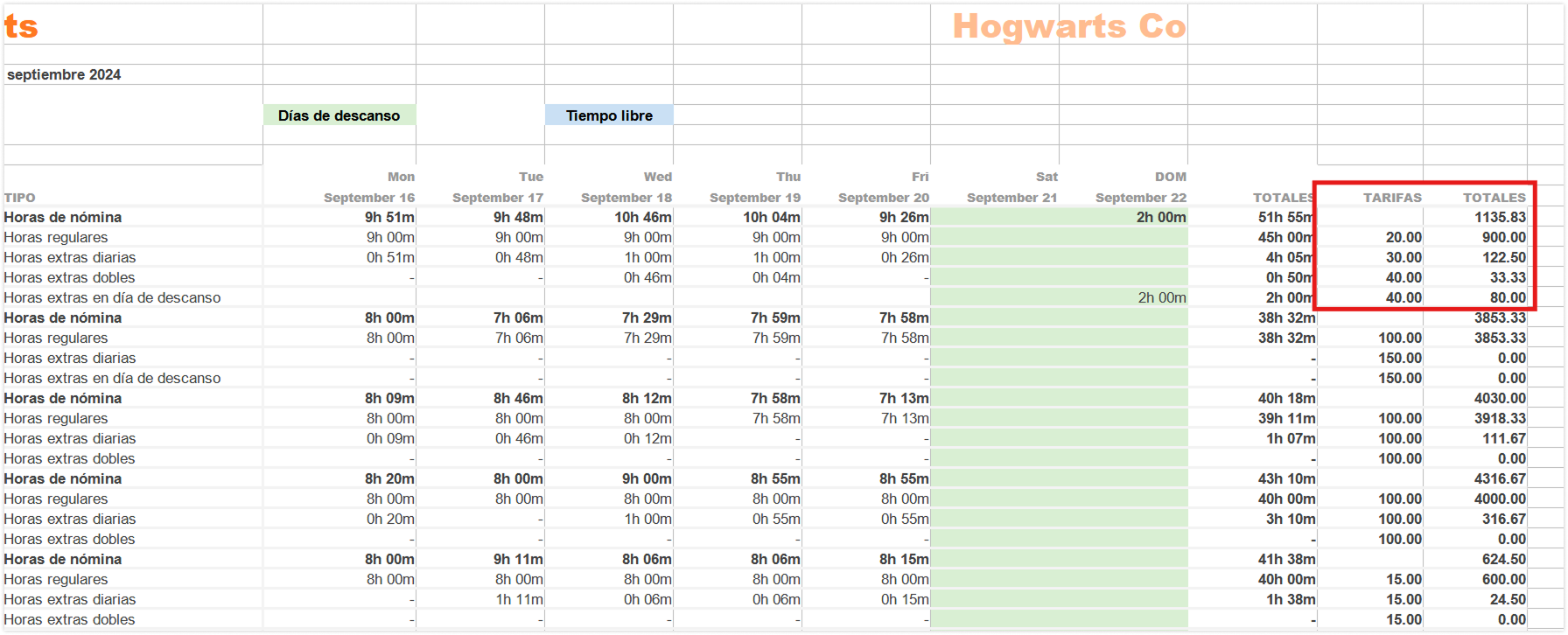 Rates and billable amount in weekly timesheet export