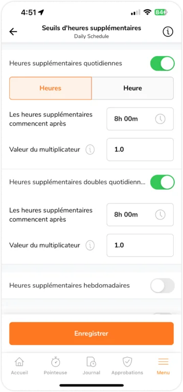 Règles des heures supplémentaires sur mobile