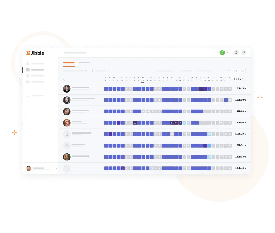 Tampilan timesheet di aplikasi web