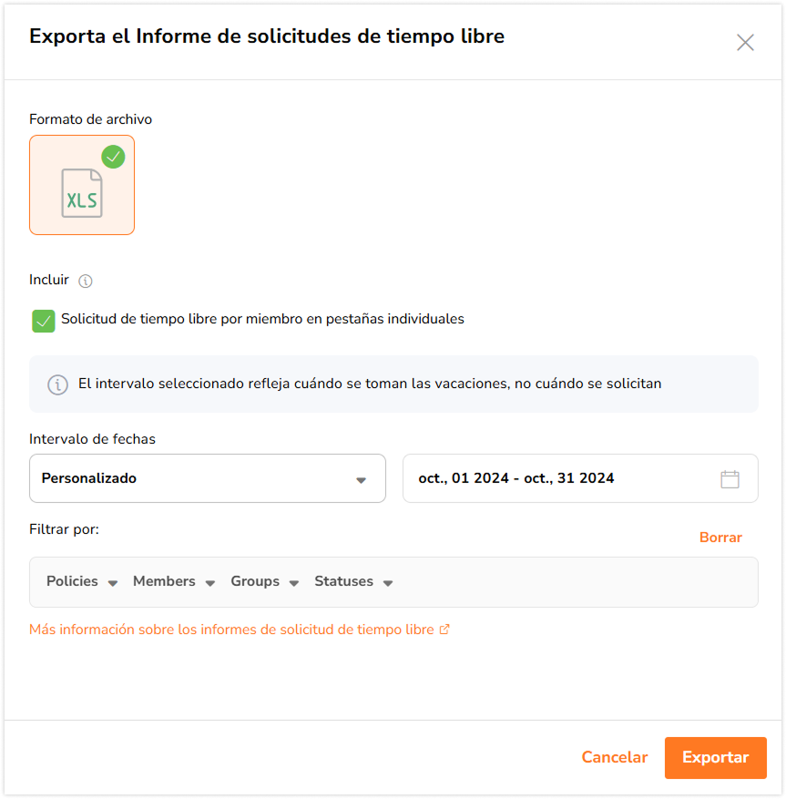 Sidebar to export time off requests