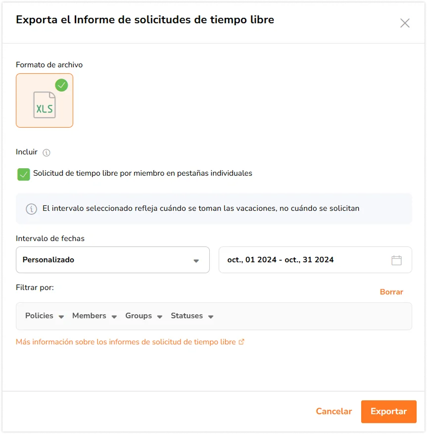 Sidebar to export time off requests