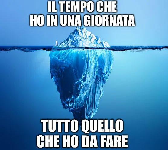 Meme iceberg: il tempo che ho in una giornata contro tutto quello che ho da fare