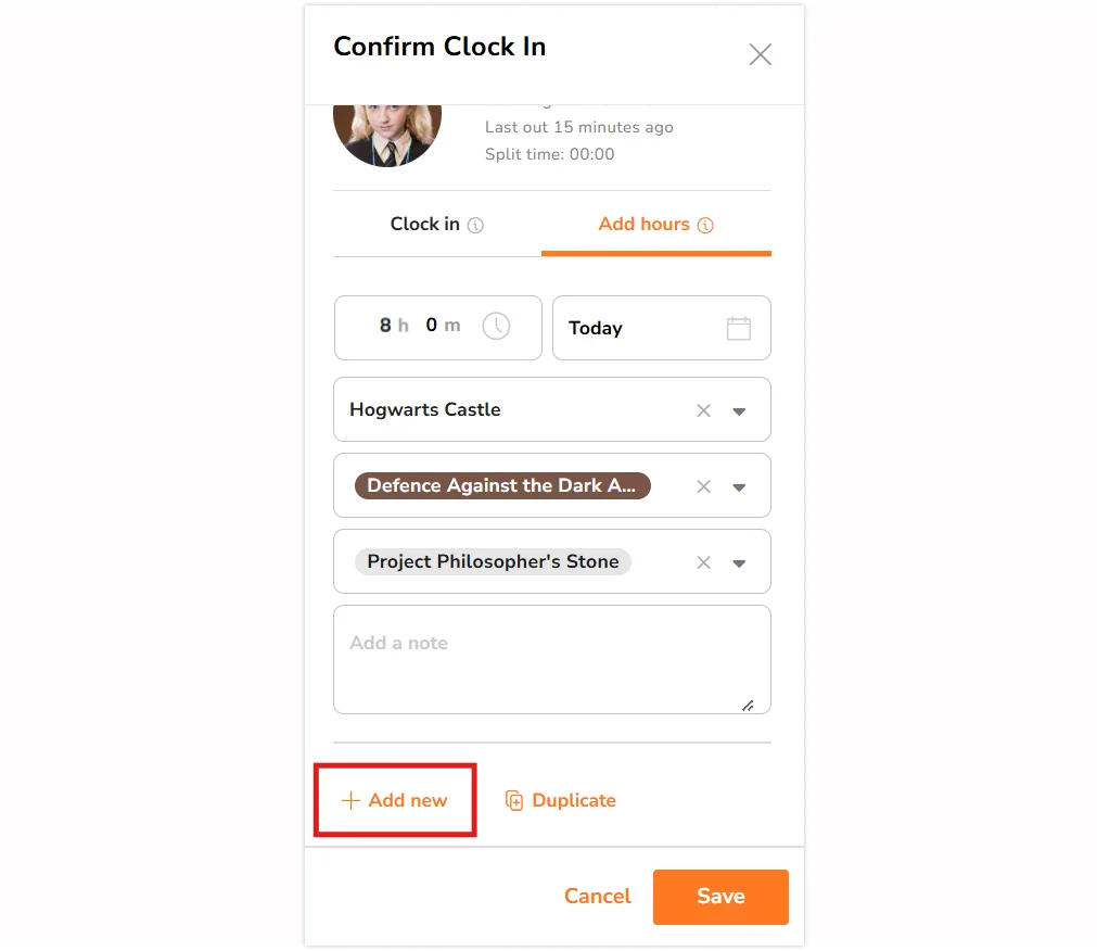 Botão de adicionar nova na barra lateral de registrar entrada