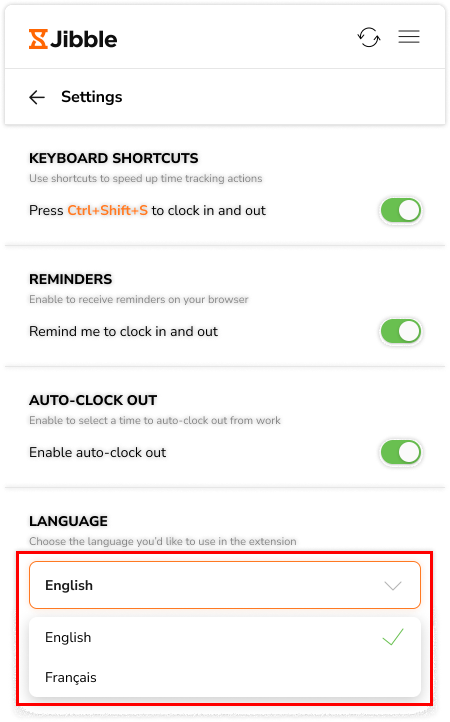 Menu drop-down bahasa di ekstensi Chrome