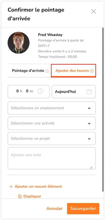 Ajouter des heures