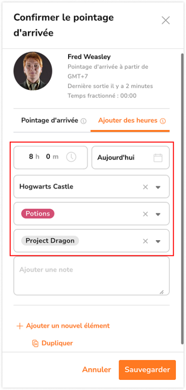 Ajouter des heures
