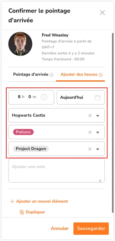 Ajouter des heures