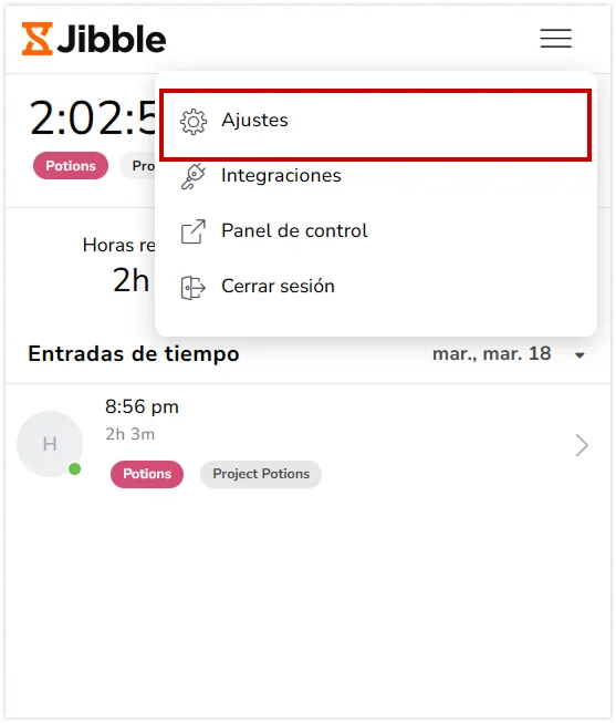 Settings under the triple-dot menu button