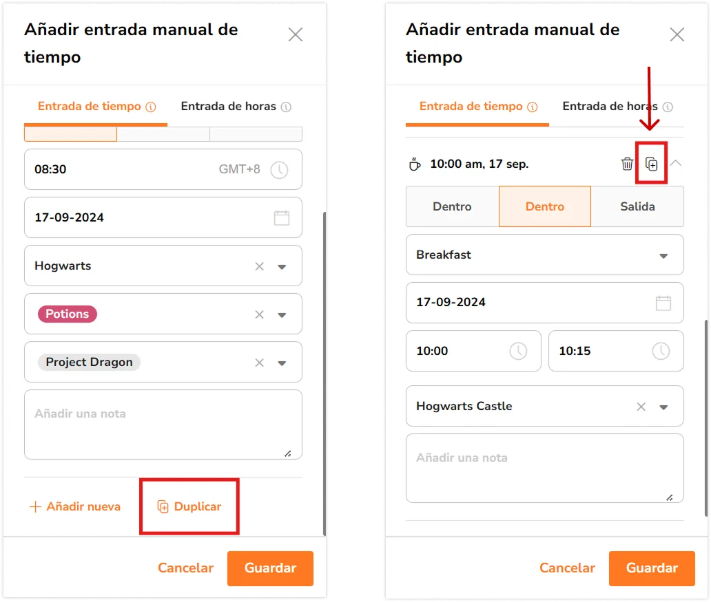 Duplicate time entries in the sidebar