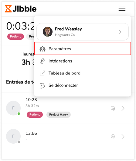 Paramètres de l'extension Chrome