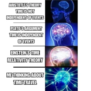 expanding brain meme: me thinking about time travel