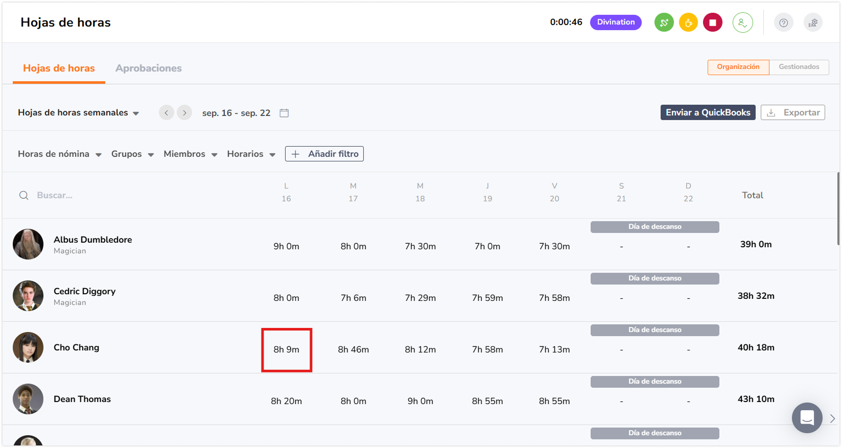 Click on the hours displayed for a specific day