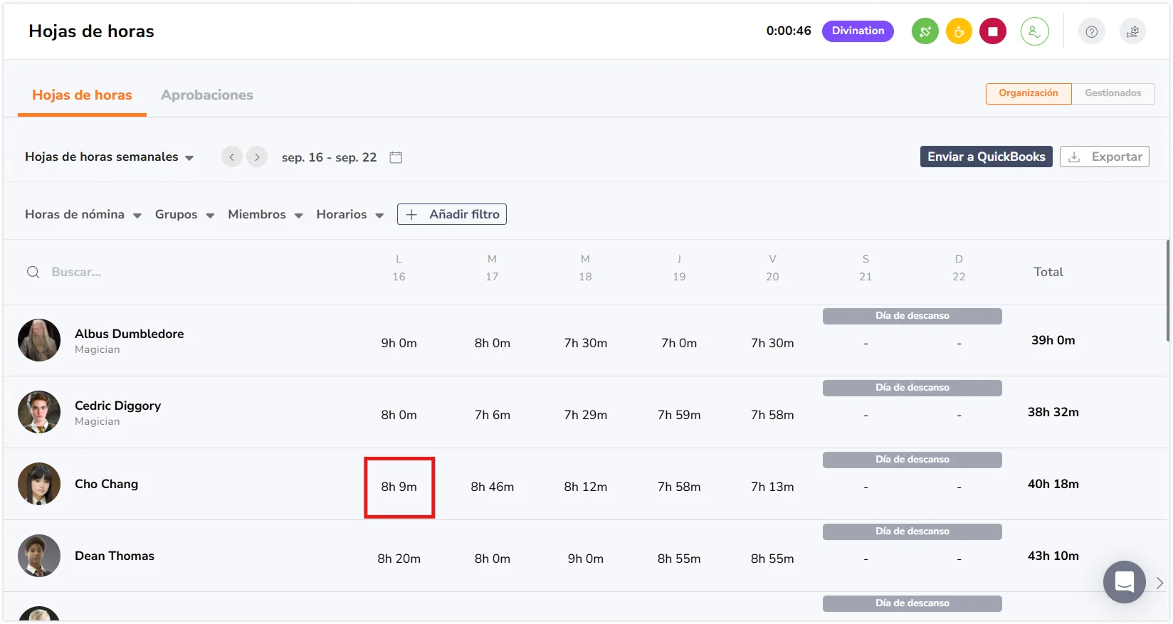 Click on the hours displayed for a specific day
