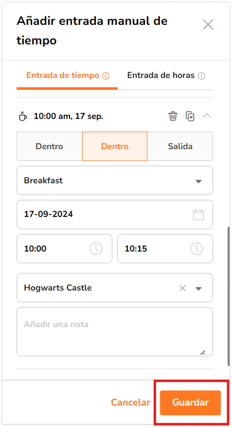 Save button in the sidebar to add in the newly added time entries