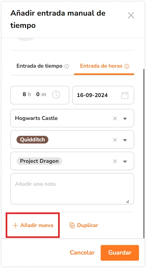 Add new button for hour entry
