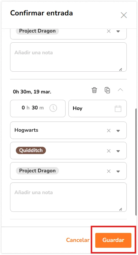 Save button in the sidebar to apply newly added entries