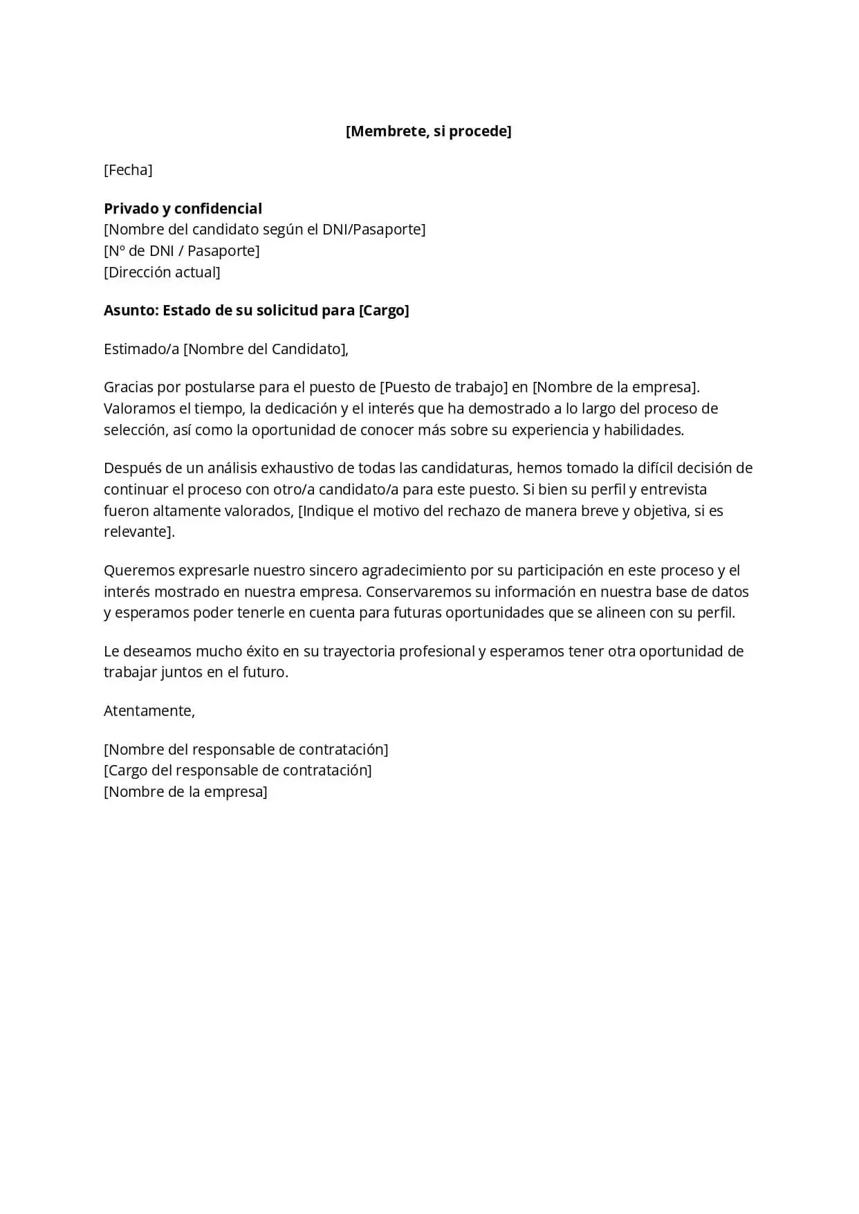 Modelo gratuito de carta de rechazo de empleo para empresarios