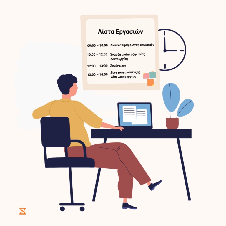 άτομο στο γραφείο που εργάζεται με διαχείριση χρόνου στον πίνακα