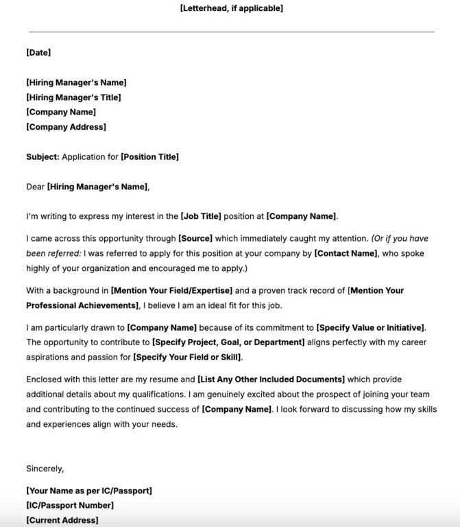 Jibble's Job Application Letter Template