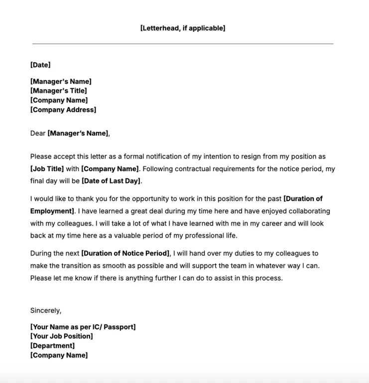 Jibble's Job Resignation Letter Template
