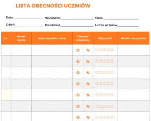 Darmowy wzór listy obecności uczniów od Jibble.