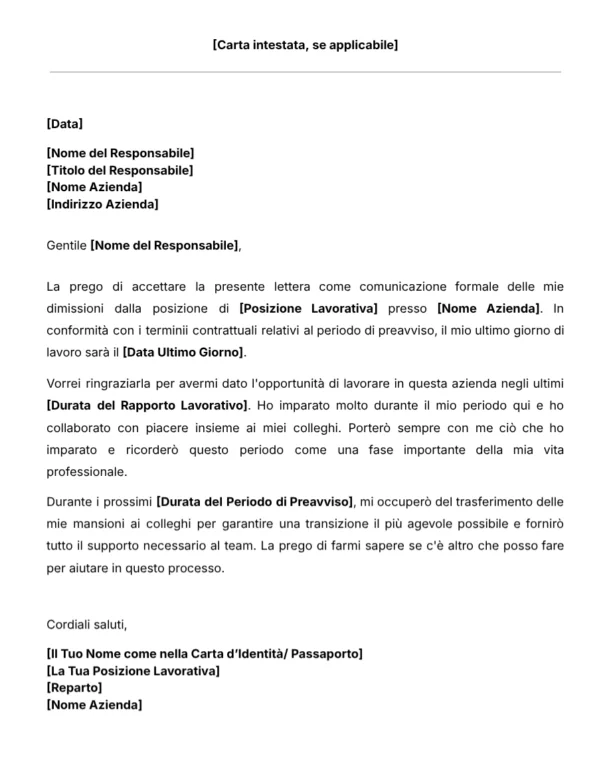 Modello per Lettera di Dimissioni di Jibble