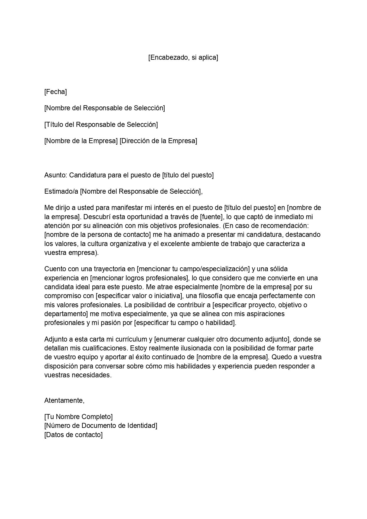 Plantilla gratuita de carta de solicitud de empleo