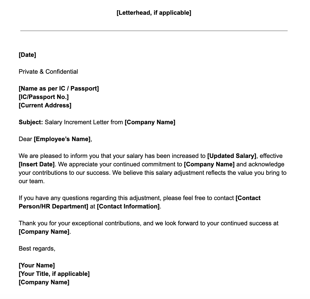 Jibble's Salary Increment Letter Template