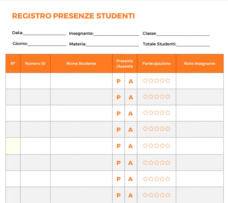Registro presenze degli studenti.