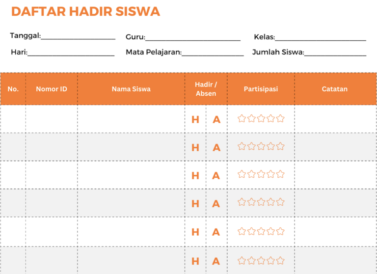 Contoh daftar hadir siswa