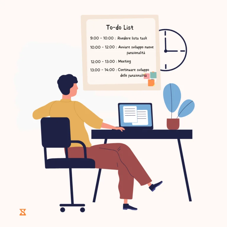 Persona alla scrivania che lavora alla sua to-do list.