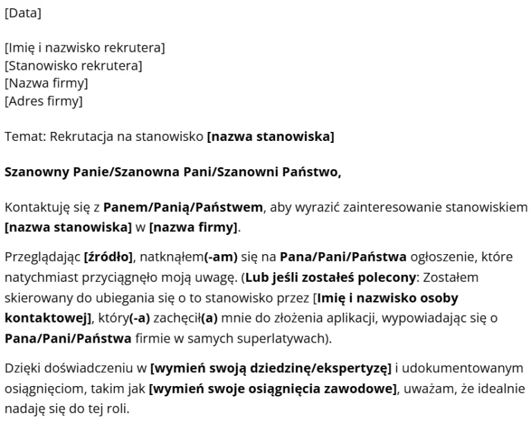 Wzór listu motywacyjnego od Jibble.