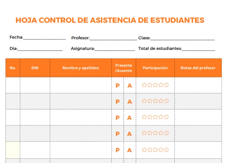 asistencia estudiantes plantilla descargable