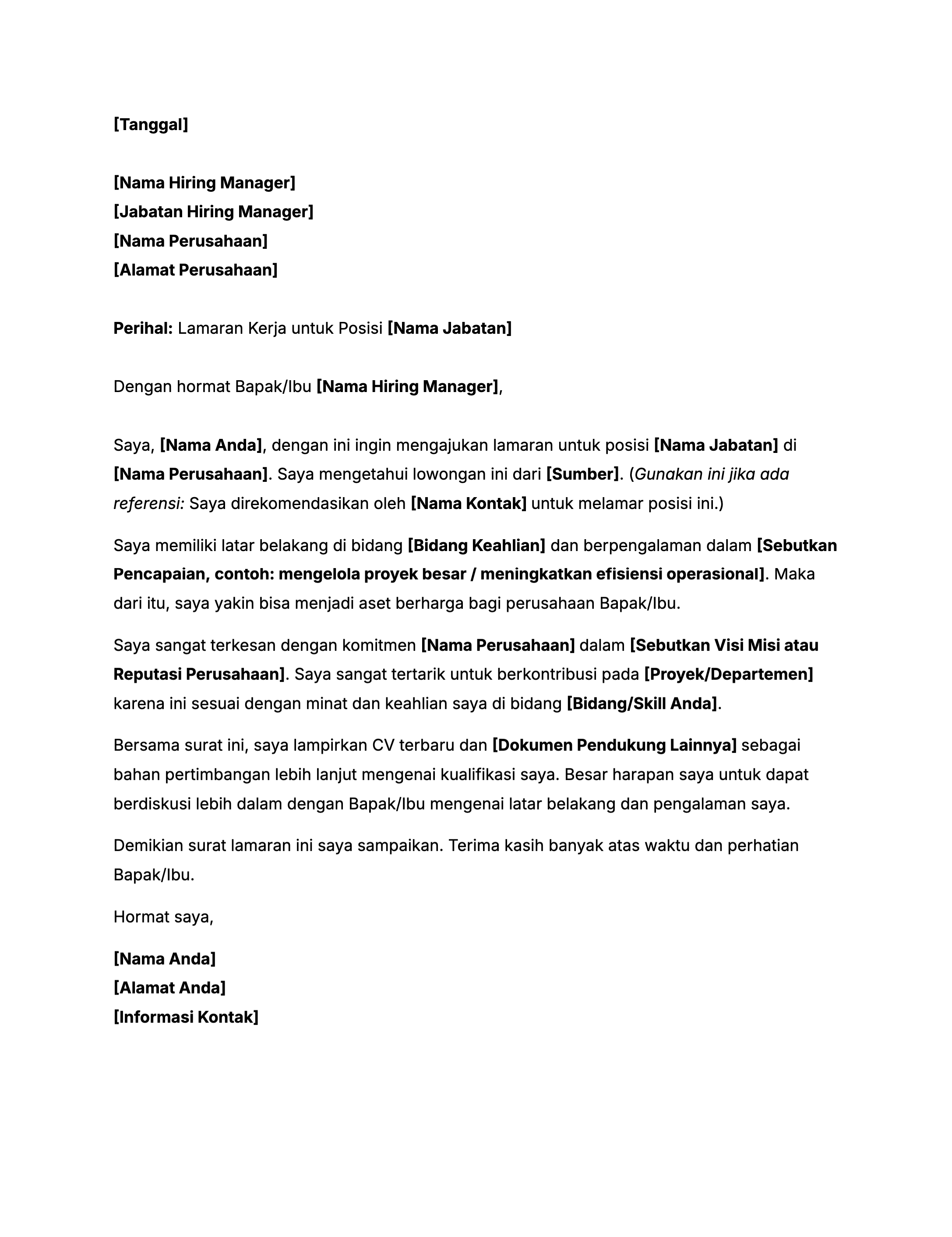 Contoh surat lamaran kerja