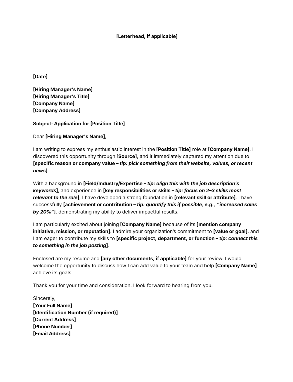 Free cover letter template