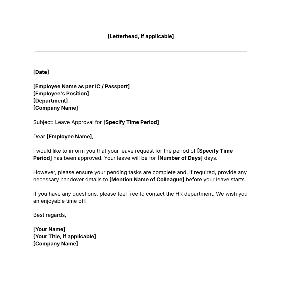 Free leave approval letter template